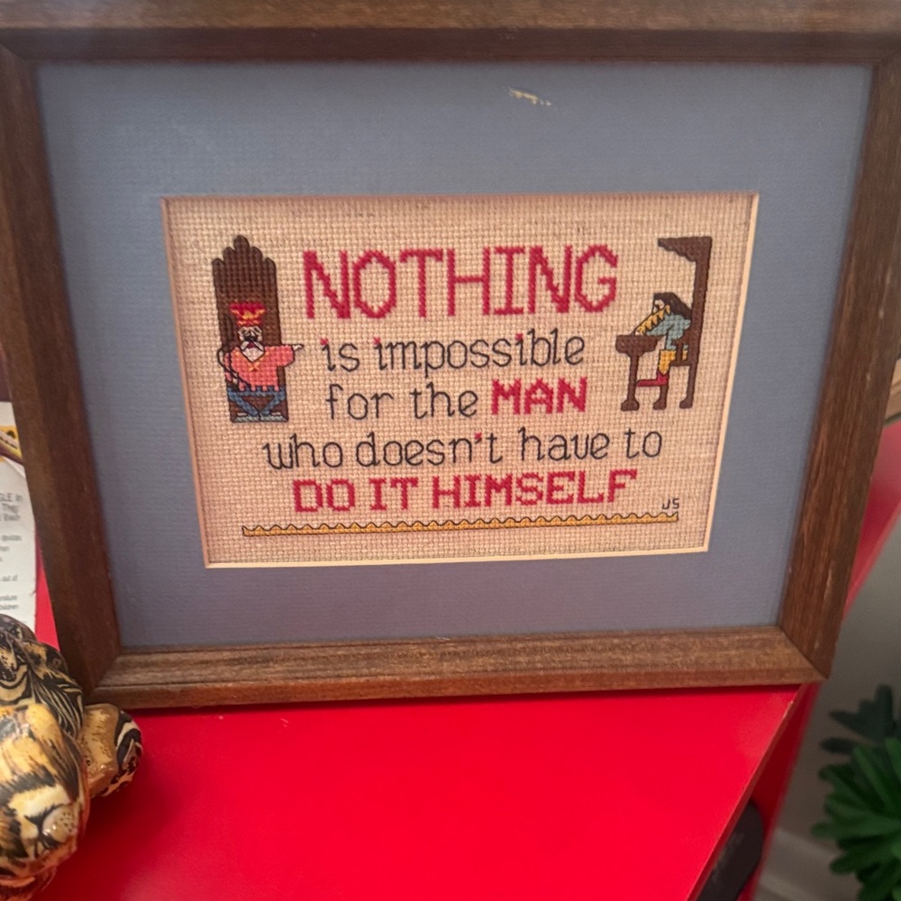 Framed Cross-Stitch Art “Nothing is impossible for the man who doesn’t have ….